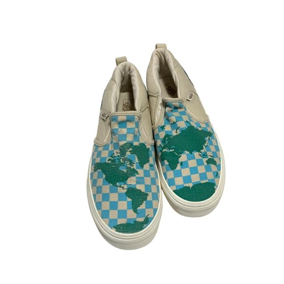 Vans Youth Size 6 Checkered The World Is Our Map Slip On SNeaker Shoes Eco Posit - Picture 2 of 6